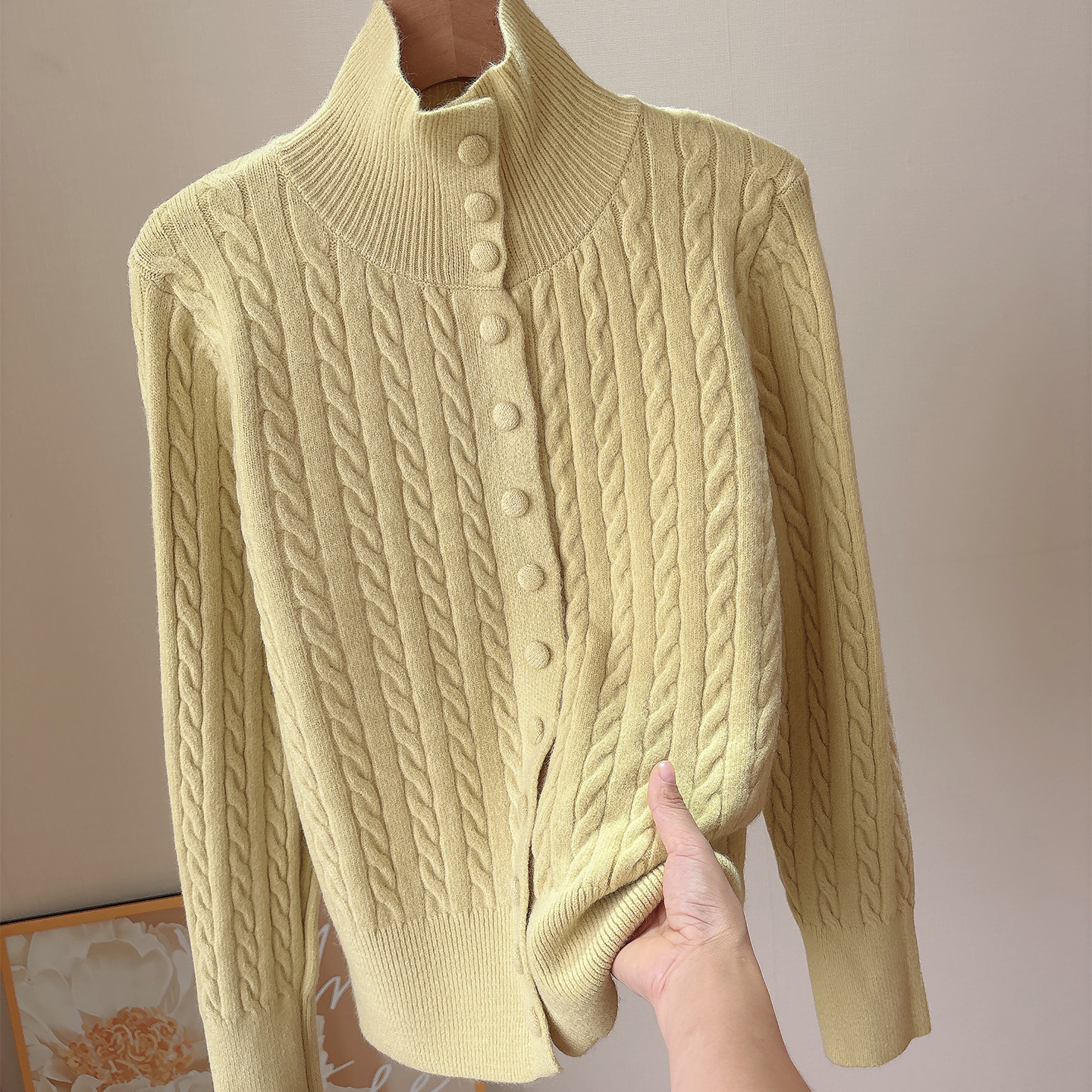 立领毛衣针织衫长袖开衫宽松粗线