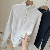 秋冬加绒新品 上衣保暖一体绒毛衣半开领 短款 立领长袖 半拉链针织衫