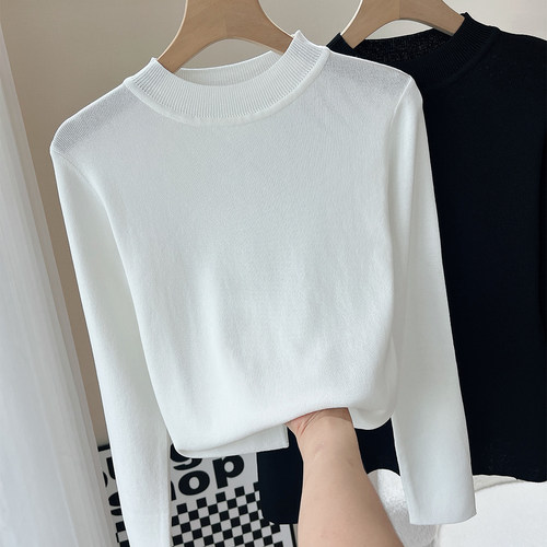 外穿内搭黑白冰丝针织衫半高领