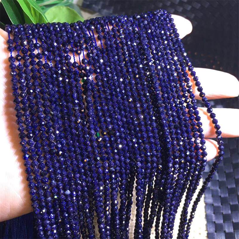 蓝砂石切面散珠半成品蓝沙事刻面足球面 diy串手链项链锁骨链配件