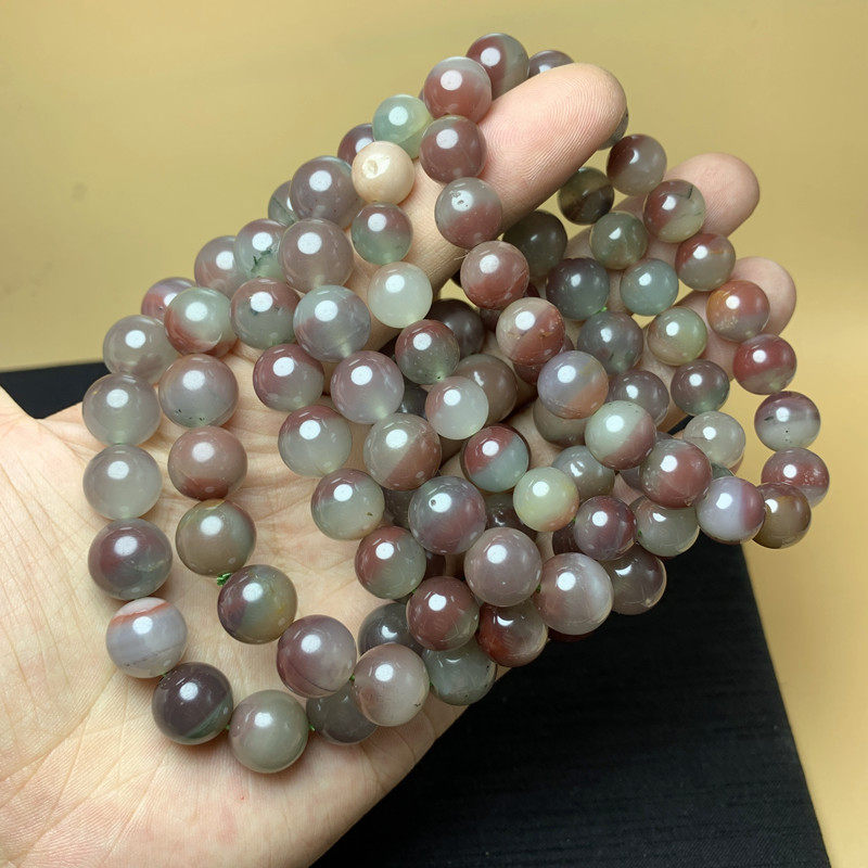 捡漏天然紫绿玛瑙聚宝盆手链异象半壁江山复古秦紫玉情侣单圈手串