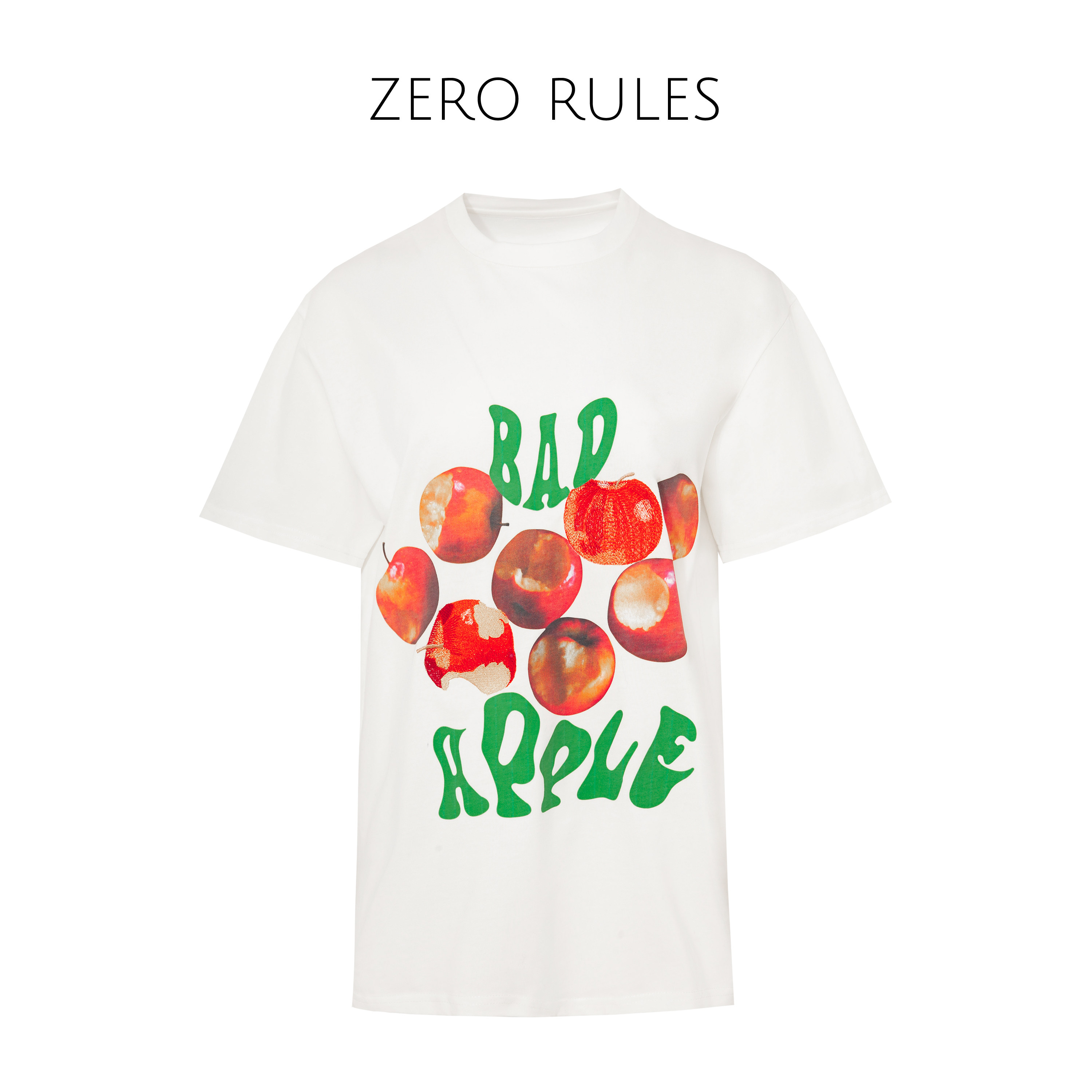 宛宛轻奢【坏苹果t】匹马棉重工印花 立体5w针插针绣时髦短袖t恤