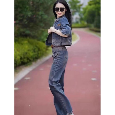 时尚牛仔秋冬加绒加厚减龄新款休闲运动套装套装运动服女套装运动