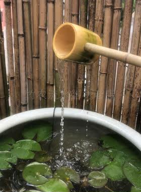 定制青竹水舀子幼儿园小朋友玩耍舀水道具竹子流水摆件浴佛节礼器