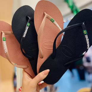 巴西哈瓦那Havaianas 2025款 国旗标细带平底休闲沙滩防滑女人字拖