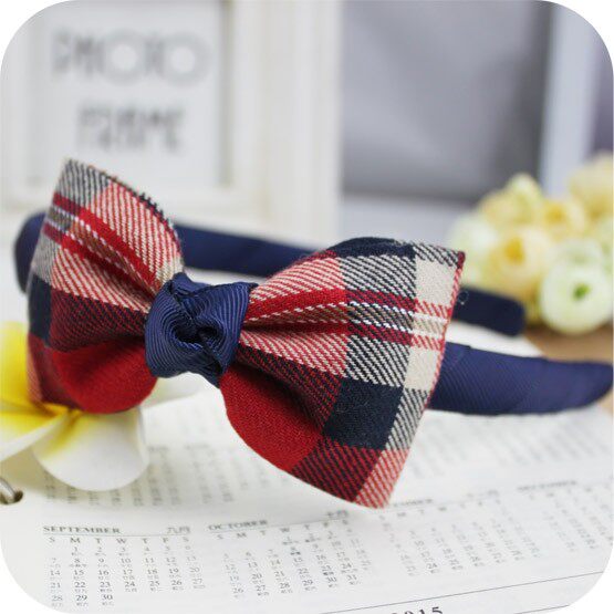 馨家韩国进口儿童头发饰韩版经典红格子布艺质感宝宝头箍女童发箍