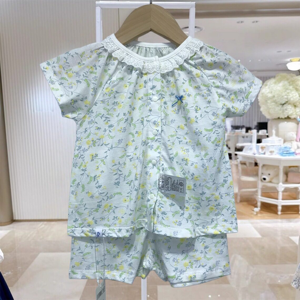 韩版童装夏款女童碎花竹节纯棉短袖开衫短裤家居服套装TZ6050703