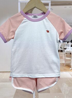 YD韩版童装夏款女宝宝插肩短袖T恤短裤运动风两件套装TZ6043002