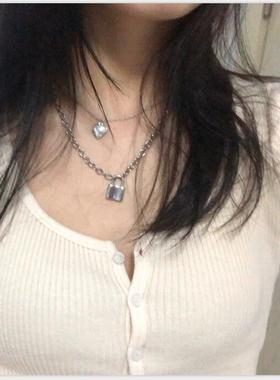 可打开心形桃心 ins土酷爱心项链女简约冷淡风复古锁骨链 choker