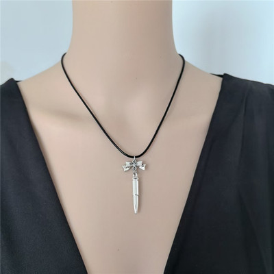 ins土酷可爱蝴蝶结仿子弹头吊坠项链女 bullet necklace