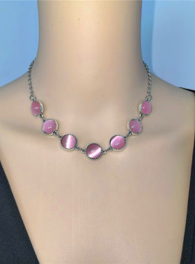 不锈钢链子时尚个性仿猫眼石项链女独特颈链