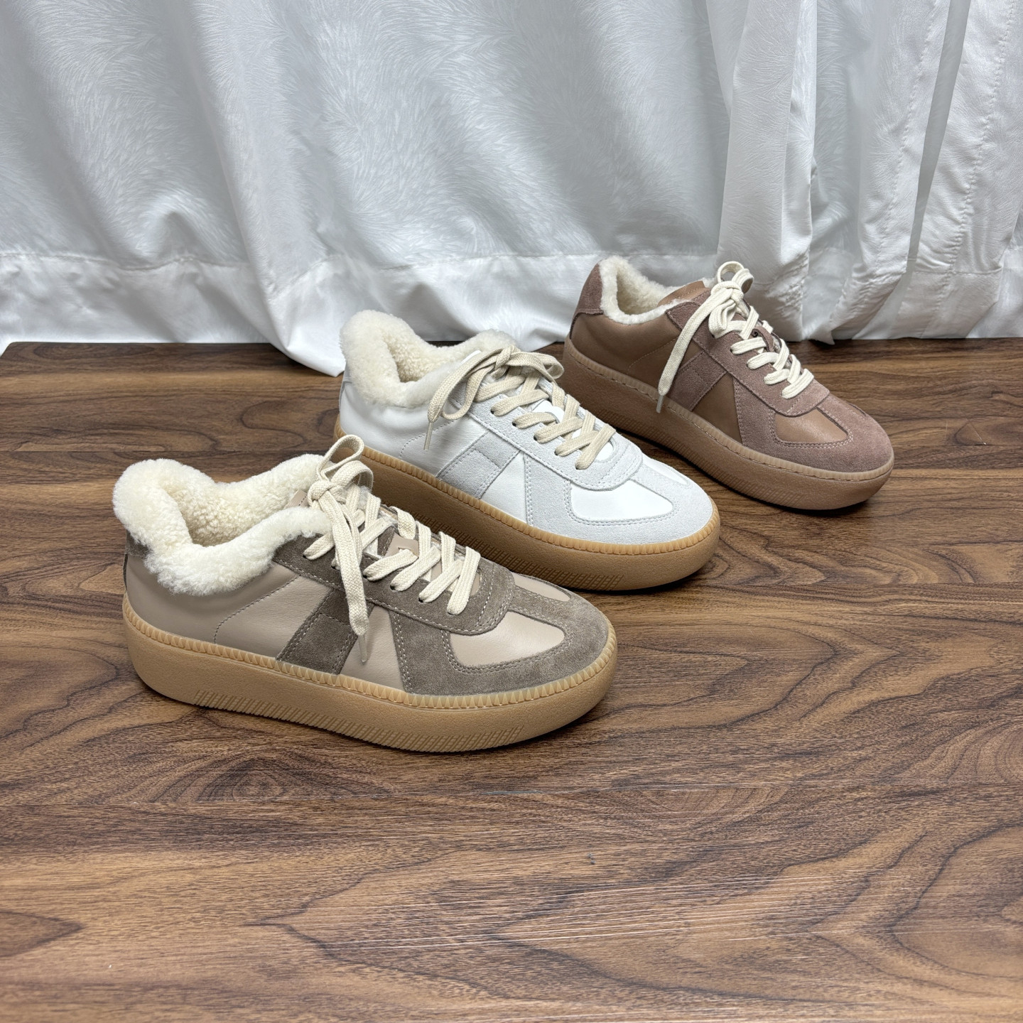 高货外贸牛皮加绒厚底德训鞋女款2025冬增高羊毛保暖运动休闲板鞋