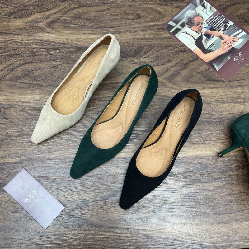 猫跟时尚尖头女鞋德芙琳牛皮百搭