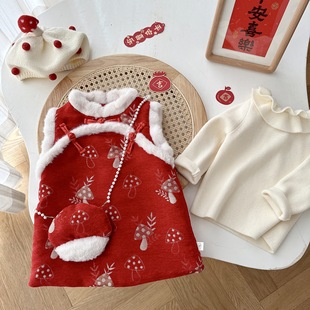 女童夹棉拜年服0 中国风女宝宝加厚连衣裙儿童年服潮AQ084 5岁冬季