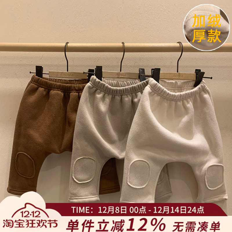 婴儿大PP长裤秋冬款宝宝加绒加厚打底裤休闲外穿儿童百搭保暖裤子