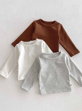 秋冬季婴儿纯棉打底衫男女宝宝纯色长袖上衣儿童加厚保暖春秋t恤