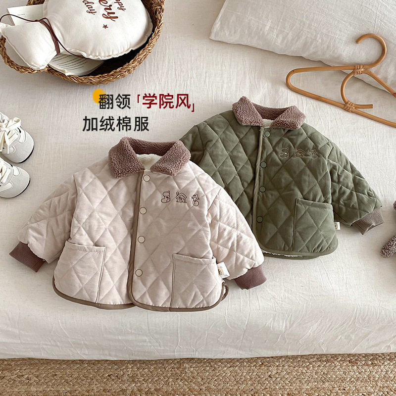 2025新款冬季男童韩版夹棉加厚外套儿童毛毛领棉服宝宝时尚棉衣潮