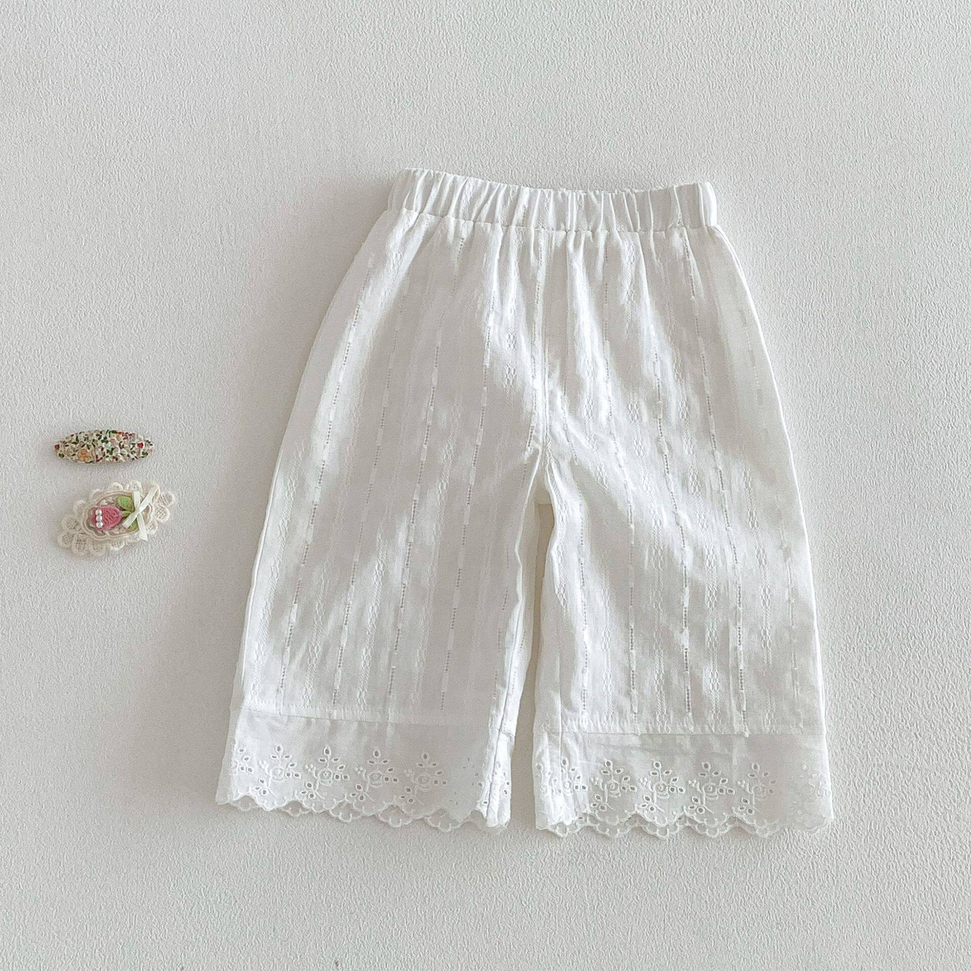 女童洋气休闲裤夏季韩版宝宝纯色绣花裤子薄款外穿儿童夏装长裤潮
