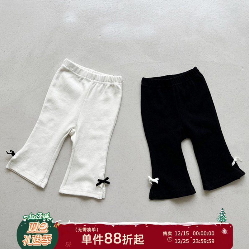 2025春秋装新款女宝宝蝴蝶结喇叭裤洋气女童休闲打底裤外穿长裤子