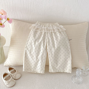 儿童裤子夏季女宝宝网纱休闲直筒裤薄款洋气波点女孩小童阔腿长裤
