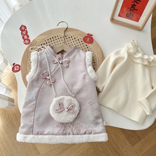 女童复古拜年服0 女宝宝夹棉连衣裙儿童中国风公主裙AQ085 5岁冬季