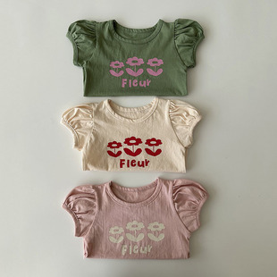 ins韩版夏装女宝宝短袖T恤薄款洋气泡泡袖套头上衣女童半袖打底衫