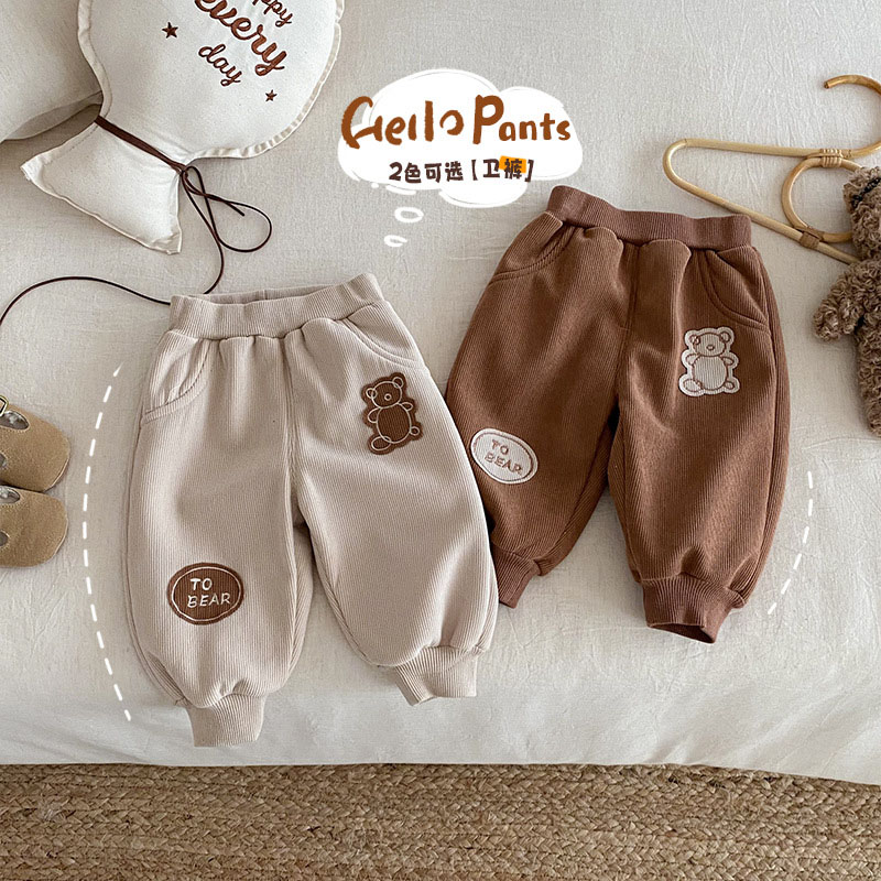 儿童灯芯绒裤子冬季男童女童洋气加绒长裤子加厚保暖宝宝冬装卫裤