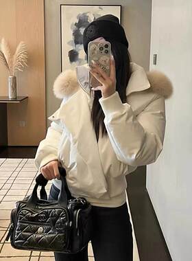跨境韩系大毛领连帽短款棉服女2026冬季新款加厚棉袄修身棉衣外套
