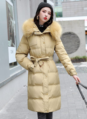 羽绒棉防寒衣女2022秋冬季韩版加长款毛领大码服修身棉袄