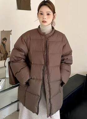 工厂定制冬季新款时尚百搭圆领羽绒棉棉服加厚中长款保暖女式外套