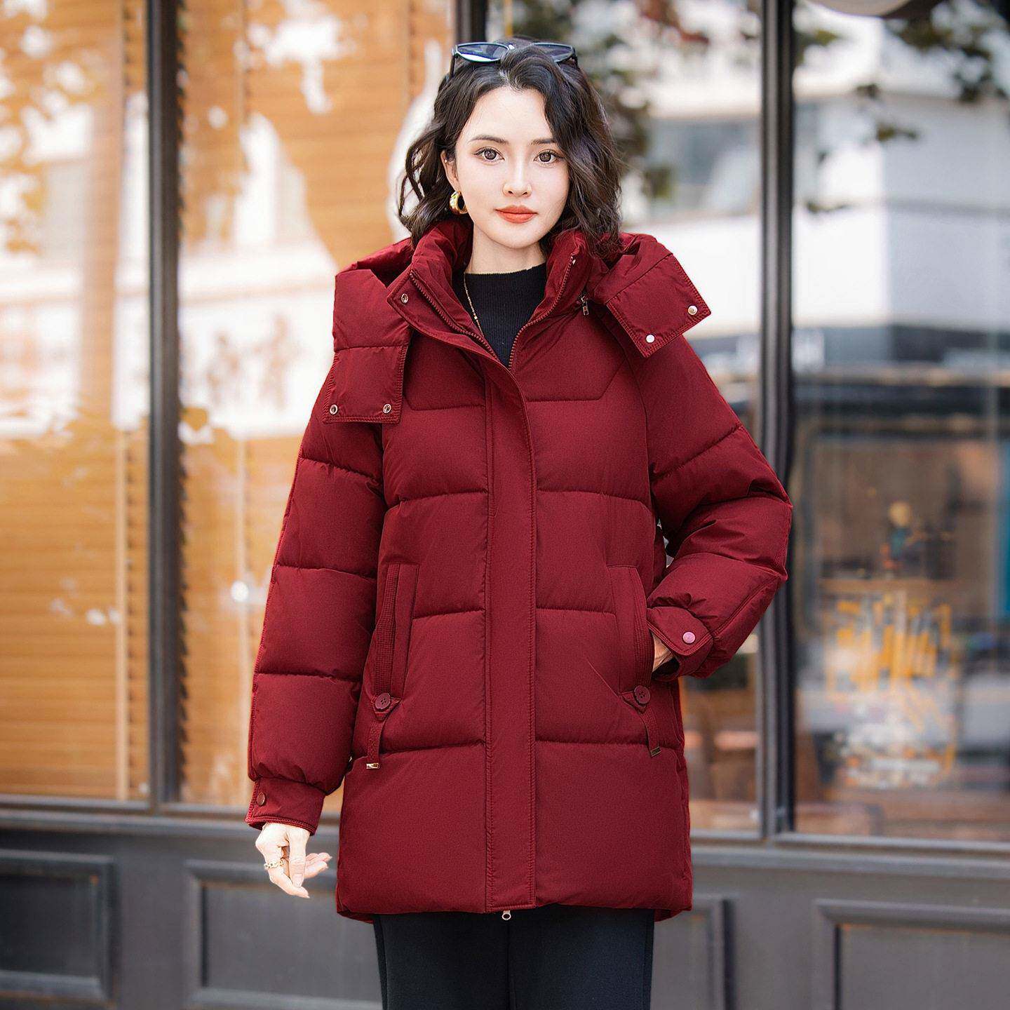 中长款加厚连帽羽绒棉服女外套2026冬季新款时尚修身显瘦保暖棉袄