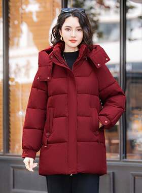 中长款加厚连帽羽绒棉服女外套2026冬季新款时尚修身显瘦保暖棉袄