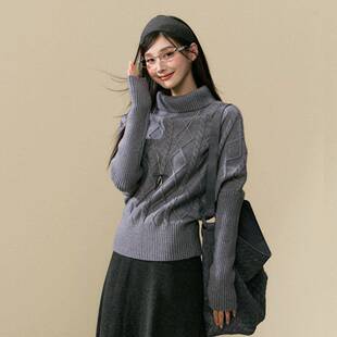 精致领毛衣女款秋冬级感穿搭蝙蝠袖宽松针织长袖上衣