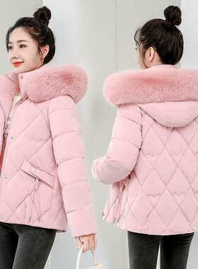韩版大毛领短款羽绒棉棉服女秋冬小个子宽松棉衣加厚保暖休闲外套