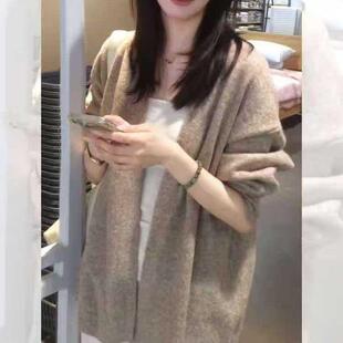 2026秋冬季新款韩版软糯慵懒温柔风针织毛衣开衫外套女中长款宽松