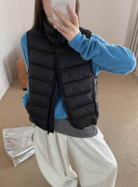 秋冬季排骨坎肩无袖马夹款马甲棉服轻薄宽松韩版保暖女黑米白色