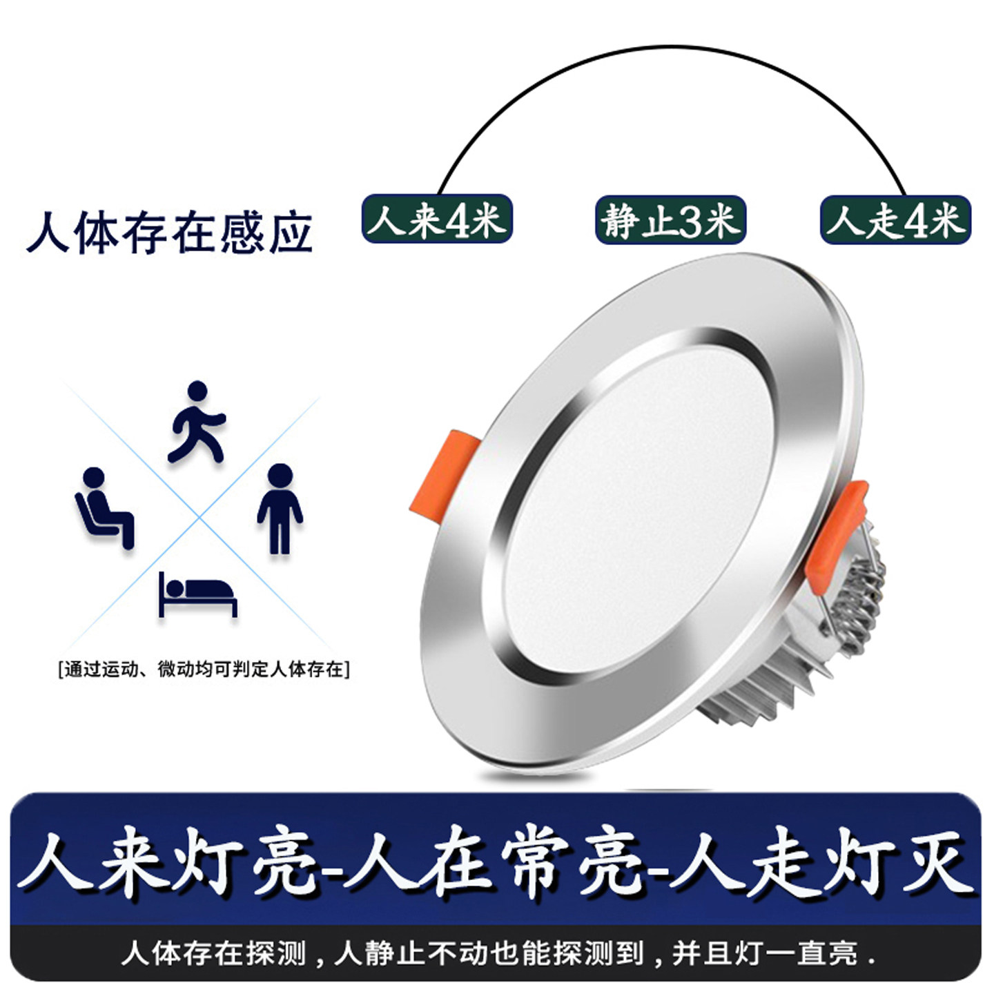 人在常亮人体雷达感应式筒灯家用led天花灯嵌入式洞灯存在传感器图片