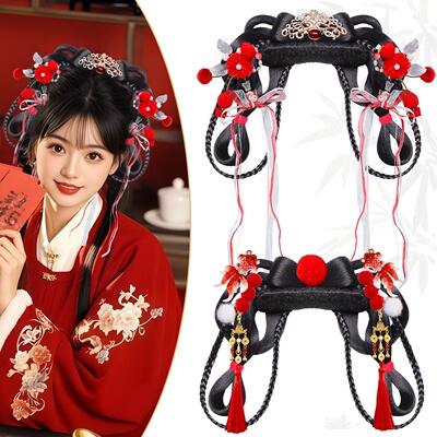 古风汉服气质古装写真过年喜庆红色发饰女宫廷风造型百搭发髻