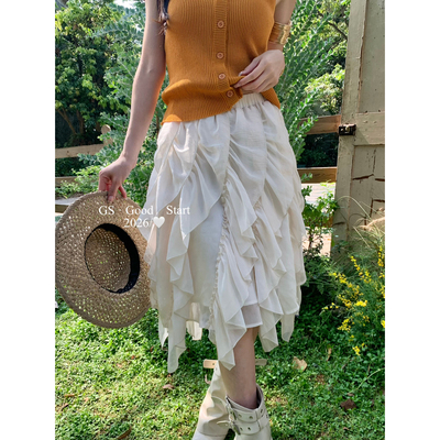 量款时髦魅力IG博主都在穿法式浪漫层叠荷叶边不规则半身裙D0711W