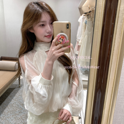 AS OFFICIAL-嗲又时髦·纯欲露肩飘带雪纺小衫(约会赢很大～)2621