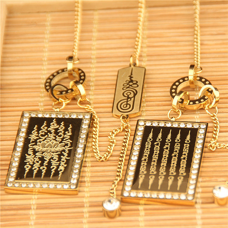 时尚佛牌镶钻莲花五条金经文吊坠挂件随身护身符男女士项链保平安