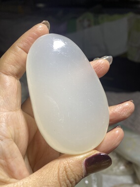 天然阿富汗玉白玉冰种原石手把件男士把玩手握送绳子