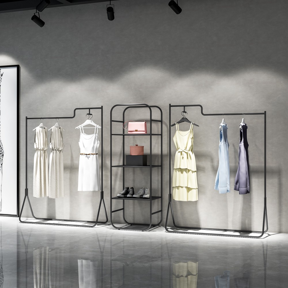 服装店落地架挂衣架创意个性展示架组合服装展架简约现代亚光黑