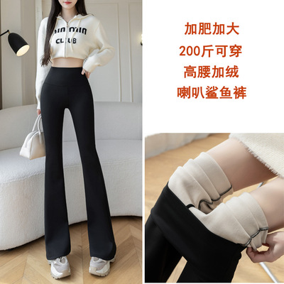 大码长裤加绒加厚喇叭裤打底裤女