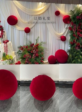 节日装饰道具金丝绒红色泡沫球圣诞点缀婚庆订婚宴布置背景氛围