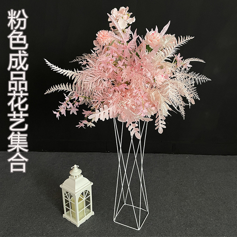 婚庆粉色系点花婚礼背景墙布置地排花路引花排婚礼场景装饰花角花