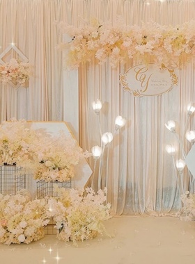 婚庆舞台背景纱幔帷幔打底红色婚礼背景布摄影幕布冰绸布幔装饰