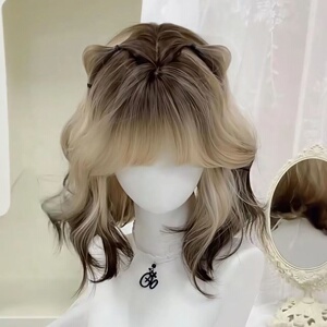 【暹罗猫卷卷】假发女短卷发黑金渐变羊毛卷巴黎画染JK甜美全头套