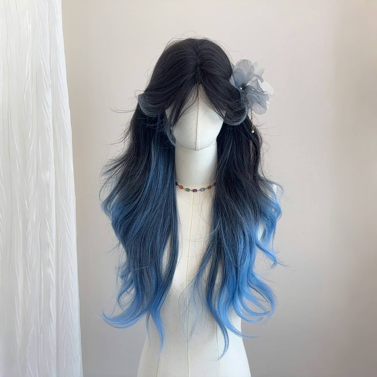 【蓝鸢尾】黑蓝渐变大波浪假发巴黎画染全头套仿真发丝假发女全头