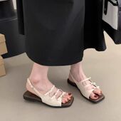 女夏外穿新款 韩版 法式 女士拖鞋 复古仙女风海边沙滩软平底懒人凉鞋